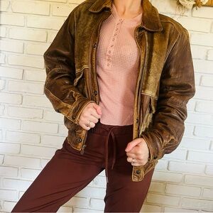 Vintage Mirage Brown Leather Bomber Flight Jacket